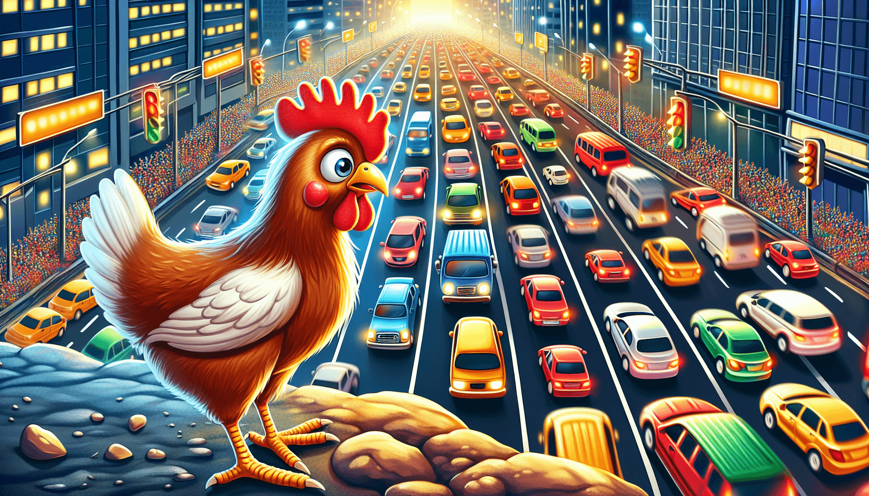 Chicken preparing to cross road
